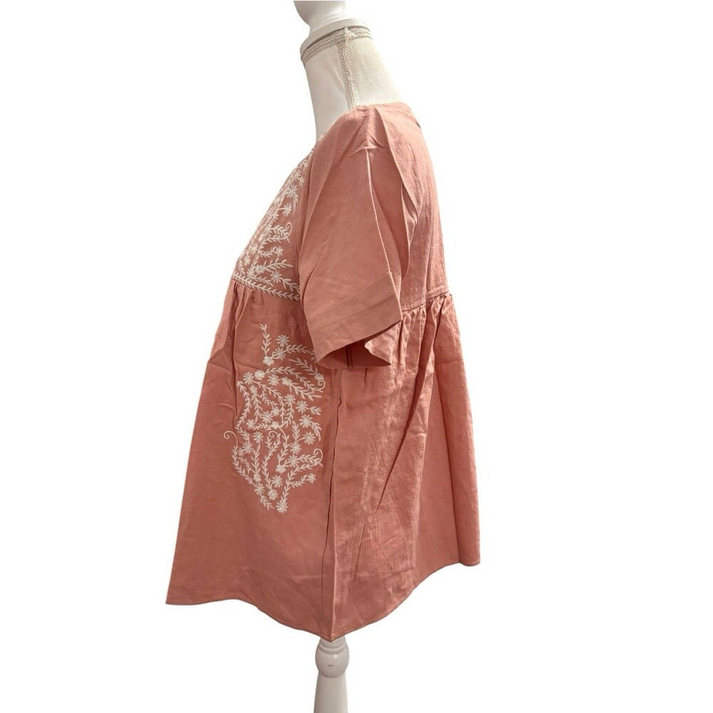 Tea N Rose Embroidered Floral Babydoll Tunic Top Dusty Rose Womens Size S - Picture 5 of 9